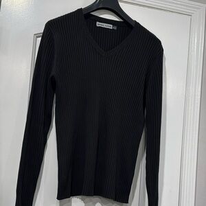 Basic Code Black V-Neck Ribbed Sweater Size Men’s XL